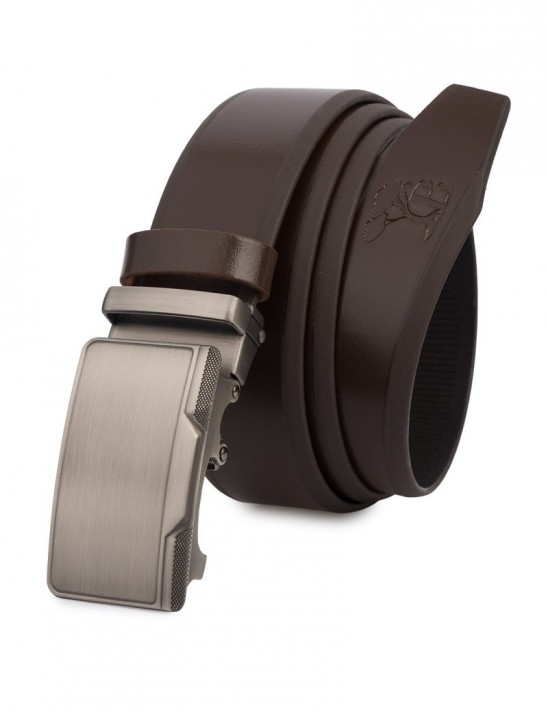 Skórzany męski pasek automatyczny premium skóra licowa czekoladowy Beltimore A18