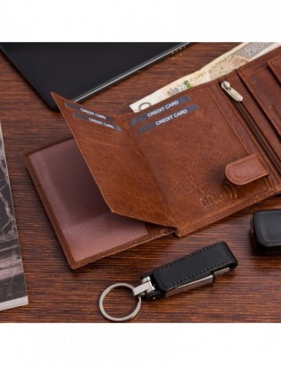 Portfel skórzany męski pionowy klasyczny brązowy RFiD Beltimore D41 - zdjęcie 6