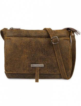 Beltimore Torebka Skórzana 2komorowa Klapa Pasek brązowa N14