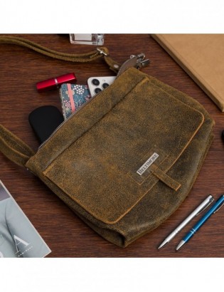 Beltimore Torebka Skórzana 2komorowa Klapa Pasek brązowa N14 - zdjęcie 2