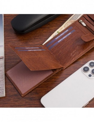 Portfel skórzany męski poziomy klasyczny brązowy RFiD Beltimore D40 - zdjęcie 6