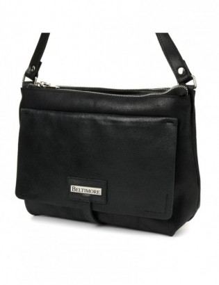 Beltimore Torebka Skórzana 2komorowa Klapa Pasek czarna N14 - zdjęcie 1