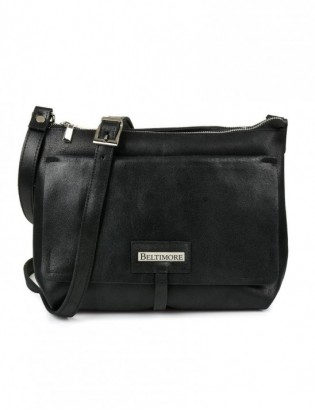 Beltimore Torebka Skórzana 2komorowa Klapa Pasek czarna N14 - zdjęcie 2