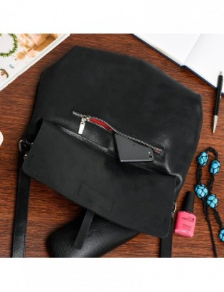 Beltimore Torebka Skórzana 2komorowa Klapa Pasek czarna N14 - zdjęcie 5