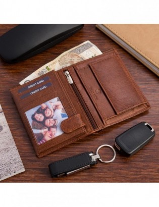 Portfel skórzany męski pionowy klasyczny brązowy RFiD Beltimore D42 - zdjęcie 3