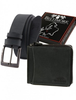 Zestaw prezentowy męski skórzany pasek portfel czarny pudełko Beltimore T79 - zdjęcie 1