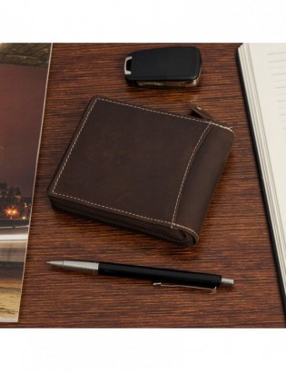 Portfel skórzany duży poziomy RFiD nubuk brązowy zasuwany skóra Beltimore - zdjęcie 4