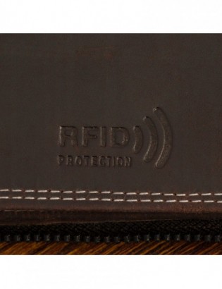 Portfel skórzany duży poziomy RFiD nubuk brązowy zasuwany skóra Beltimore - zdjęcie 7
