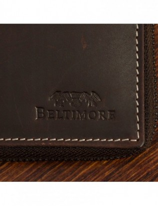 Portfel skórzany duży poziomy RFiD nubuk brązowy zasuwany skóra Beltimore - zdjęcie 8