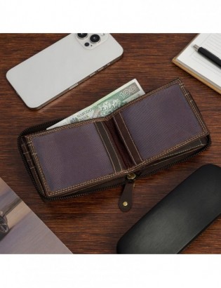 Portfel skórzany duży poziomy RFiD nubuk brązowy zasuwany skóra Beltimore - zdjęcie 9