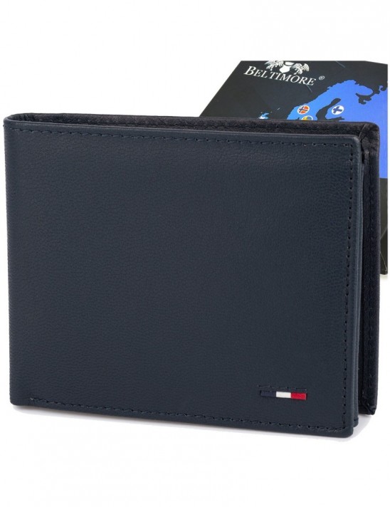 Męski portfel skórzany klasyczny granatowy poziomy Beltimore D44