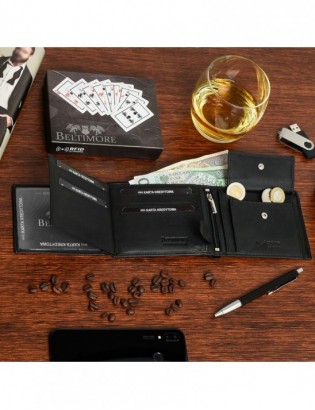 Zestaw męski skórzany portfel pasek duży Beltimore U89 - zdjęcie 3