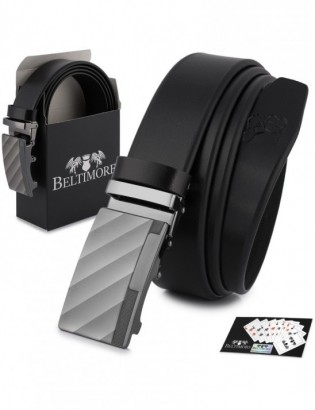 BELTIMORE pasek męski skórzany klamra automat czarny A19 - zdjęcie 1
