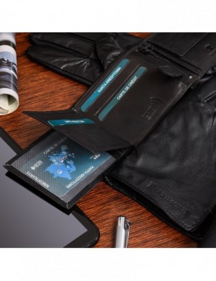 Zestaw męski skórzany portfel poziomy rękawiczki czarne Beltimore T86 - zdjęcie 3