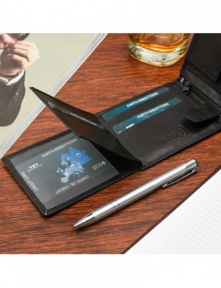 Zestaw męski skórzany portfel poziomy rękawiczki czarne Beltimore T86 - zdjęcie 10