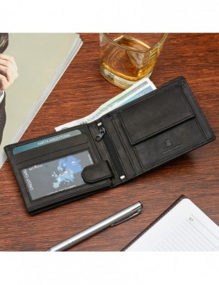 Zestaw męski skórzany portfel poziomy rękawiczki czarne Beltimore T86 - zdjęcie 13