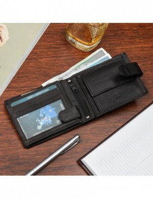 Zestaw męski skórzany portfel poziomy rękawiczki czarne Beltimore T84 - zdjęcie 8