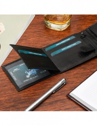 Zestaw męski skórzany portfel poziomy rękawiczki czarne Beltimore T89 - zdjęcie 8