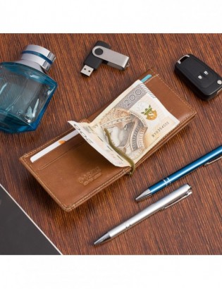 Portfel męski skórzany mały brązowy z wsuwką na banknoty RFiD Beltimore L47 - zdjęcie 7