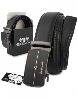 Pasek męski skórzany klamra automatyczna czarny Beltimore A43 - zdjęcie 1