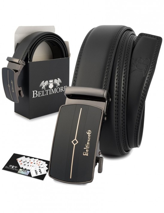 Pasek męski skórzany klamra automatyczna czarny Beltimore A43