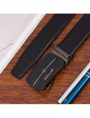 Pasek męski skórzany klamra automatyczna czarny Beltimore A43 - zdjęcie 4