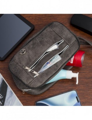 Kosmetyczna szara nubuk podróżna saszetka elegancka uniseks Beltimore R25 - zdjęcie 2