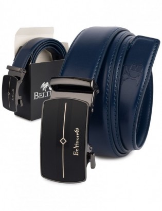 Pasek męski skórzany klamra automatyczna granatowy Beltimore A43 - zdjęcie 1