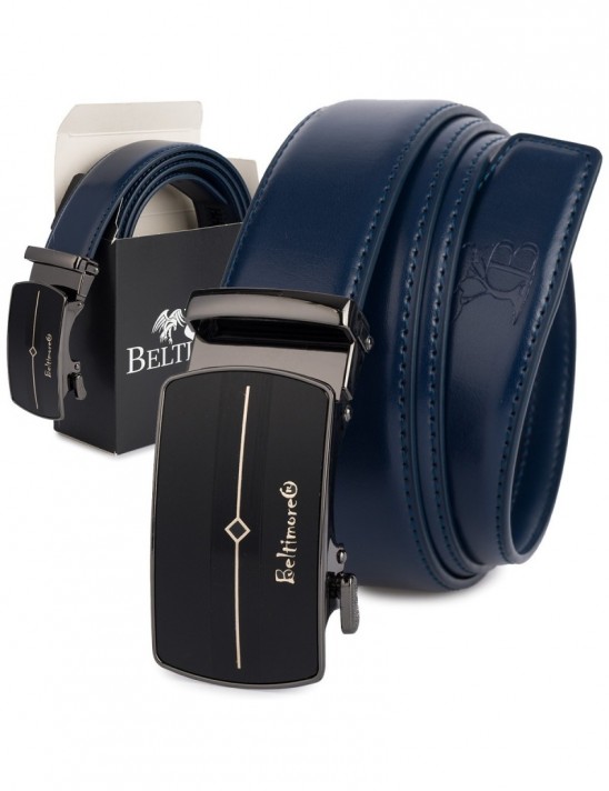 Pasek męski skórzany klamra automatyczna granatowy Beltimore A43