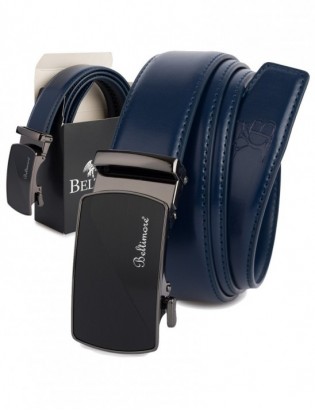 Pasek męski skórzany klamra automatyczna granatowy Beltimore A47 - zdjęcie 1