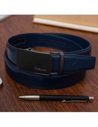 Pasek męski skórzany klamra automatyczna granatowy Beltimore A47 - zdjęcie 2