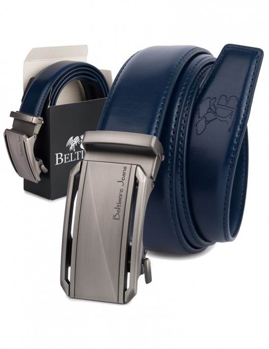 Pasek męski skórzany klamra automatyczna granatowy Beltimore A51