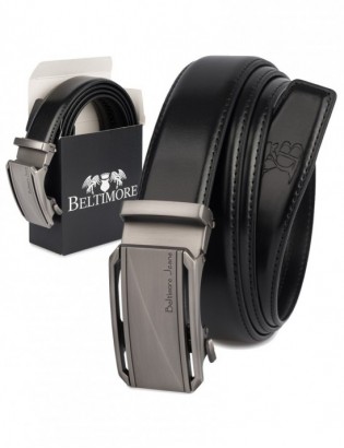 Pasek męski skórzany klamra automatyczna czarny Beltimore A51 - zdjęcie 1
