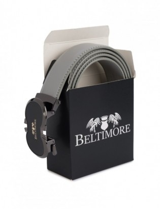 Pasek męski skórzany do spodni casual garnituru automat jasno szary Beltimore A39 - zdjęcie 4