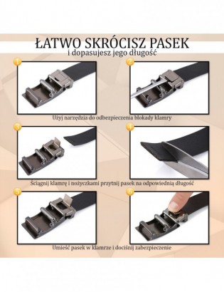 Pasek męski skórzany do spodni casual garnituru automat jasno szary Beltimore A39 - zdjęcie 14