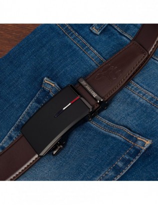 Pasek męski skórzany do spodni casual garnituru automat brązowy Beltimore A40 - zdjęcie 4