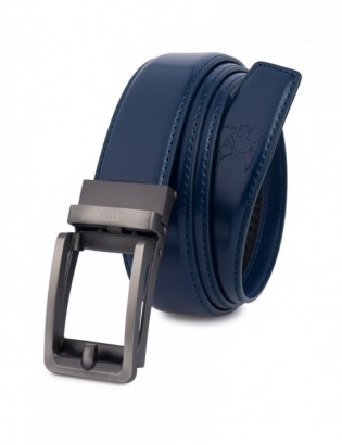 Pasek męski skórzany do spodni casual garnituru automat gładki granatowy Beltimore A41 - zdjęcie 1