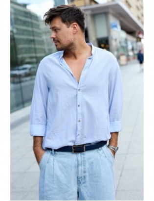 Pasek męski skórzany do spodni casual garnituru automat gładki granatowy Beltimore A41 - zdjęcie 2