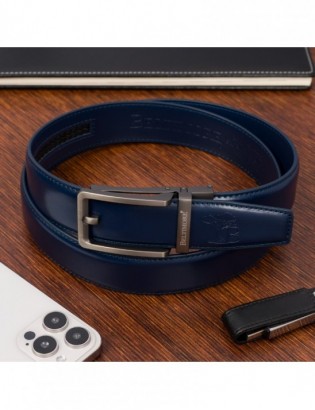 Pasek męski skórzany do spodni casual garnituru automat gładki granatowy Beltimore A41 - zdjęcie 3