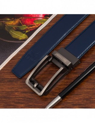 Pasek męski skórzany do spodni casual garnituru automat gładki granatowy Beltimore A41 - zdjęcie 4