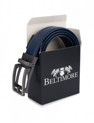 Pasek męski skórzany do spodni casual garnituru automat gładki granatowy Beltimore A41 - zdjęcie 6