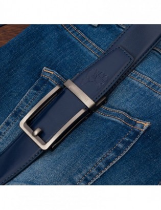 Pasek męski skórzany do spodni casual garnituru automat gładki granatowy Beltimore A41 - zdjęcie 9