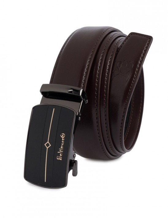 Pasek męski skórzany klamra automatyczna ciemno brązowy Beltimore A43