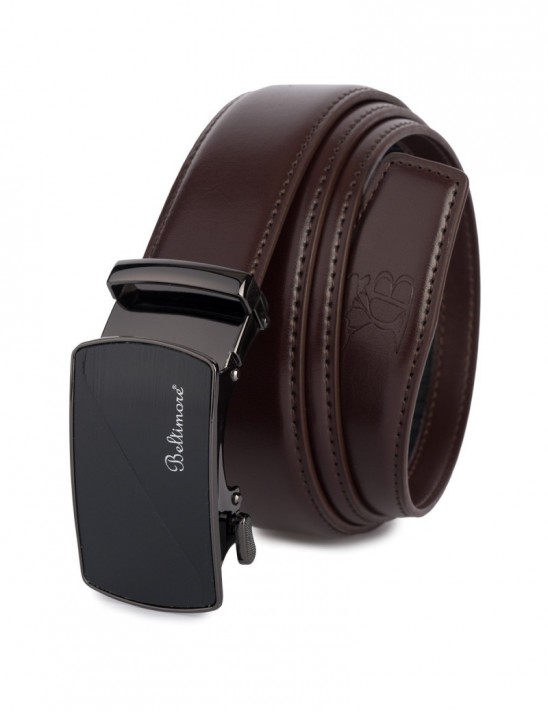 Pasek męski skórzany klamra automatyczna ciemnobrązowy Beltimore A47