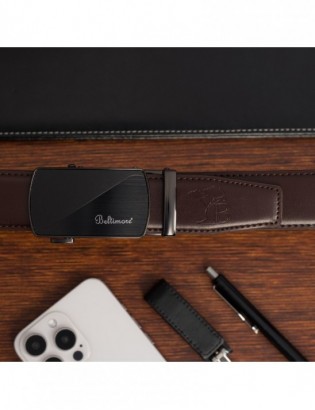 Pasek męski skórzany klamra automatyczna ciemnobrązowy Beltimore A47 - zdjęcie 6