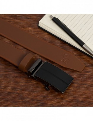 Skórzany męski pasek automatyczny premium skóra licowa koniakowy Beltimore A14 - zdjęcie 7