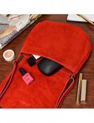 Czerwona Torebka podkówka listonoszka damska skóra włoska miękka B66 - zdjęcie 2