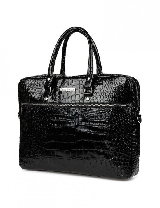 Czarna torba skórzana croco laptop 15