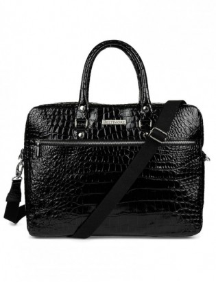 Czarna torba skórzana croco laptop 15 - zdjęcie 3