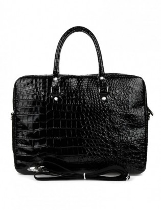Czarna torba skórzana croco laptop 15 - zdjęcie 4
